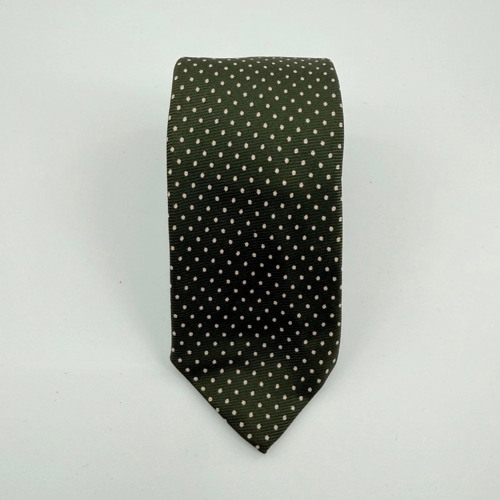 Harold's Necktie Mens Polka Dot Hand Blocked Silk Green White Pattern